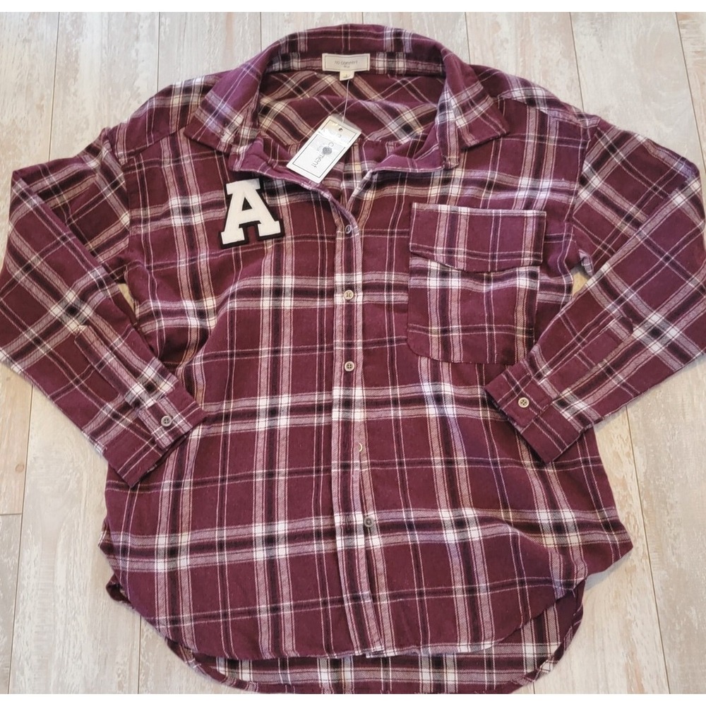 No Comment NY LA Women's L Fleece Lined Flannel Button Up Shirt Maroon Sz L NWT